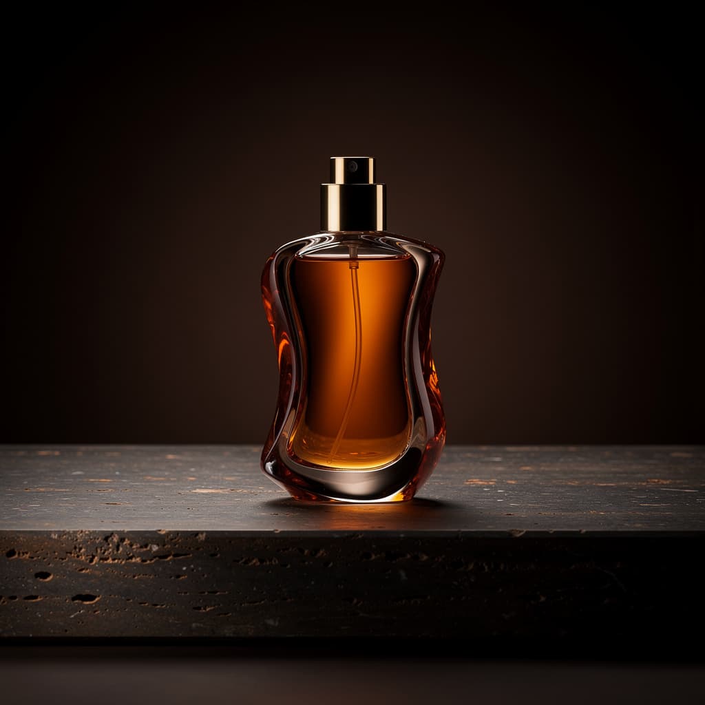 Amber perfume product photograph generated with FLUX.2 Dev